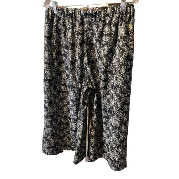 Vintage 90s Black White Wide Legged Elastic Waist Pants - Picture 1 of 6